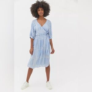 Urban Outfitters Joey Surplice Faux Wrap Midi Dress Baby blue floral